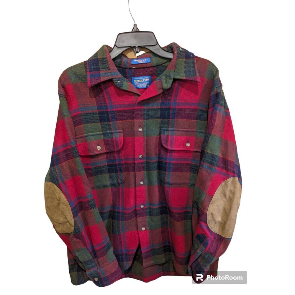 Vintage Pendleton Men's Flannel Shirt ‎ Large Shacket  wool made USA MOTH HOLES